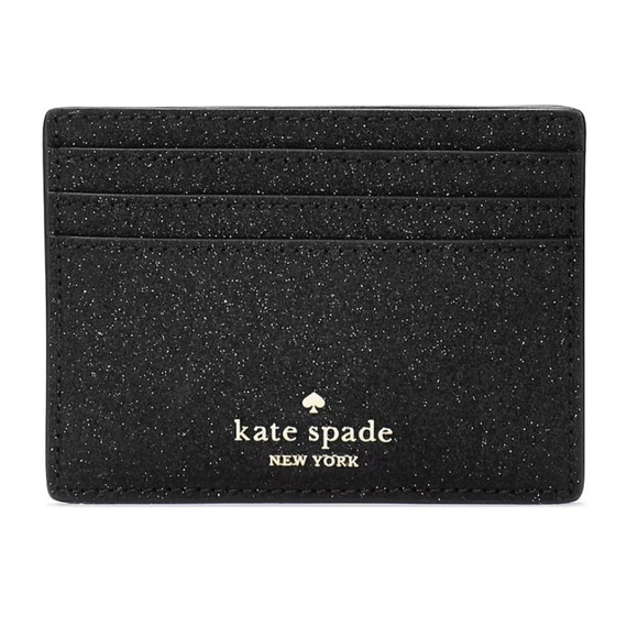 NIB NEW Kate Spade New York Glimmer Small Slim Card Holder Black Glitter KE448 - Picture 2 of 4